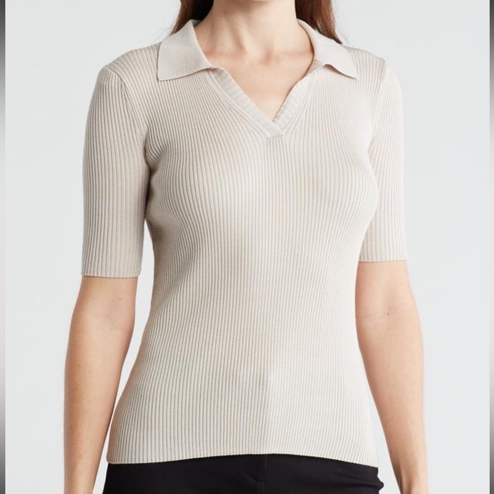 Elie. Elie Tahari Silk Blend Ribbed Knit Polo Sweater | Size L